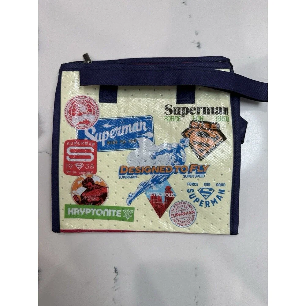 OXXO Superman Insulated Lunch Bag Zip, Kids Red/Blue/Beige Fabric
